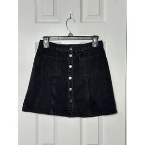 Urban Outfitters BDG Size S Black Denim Snap Button Front Mini Skirt Pockets
